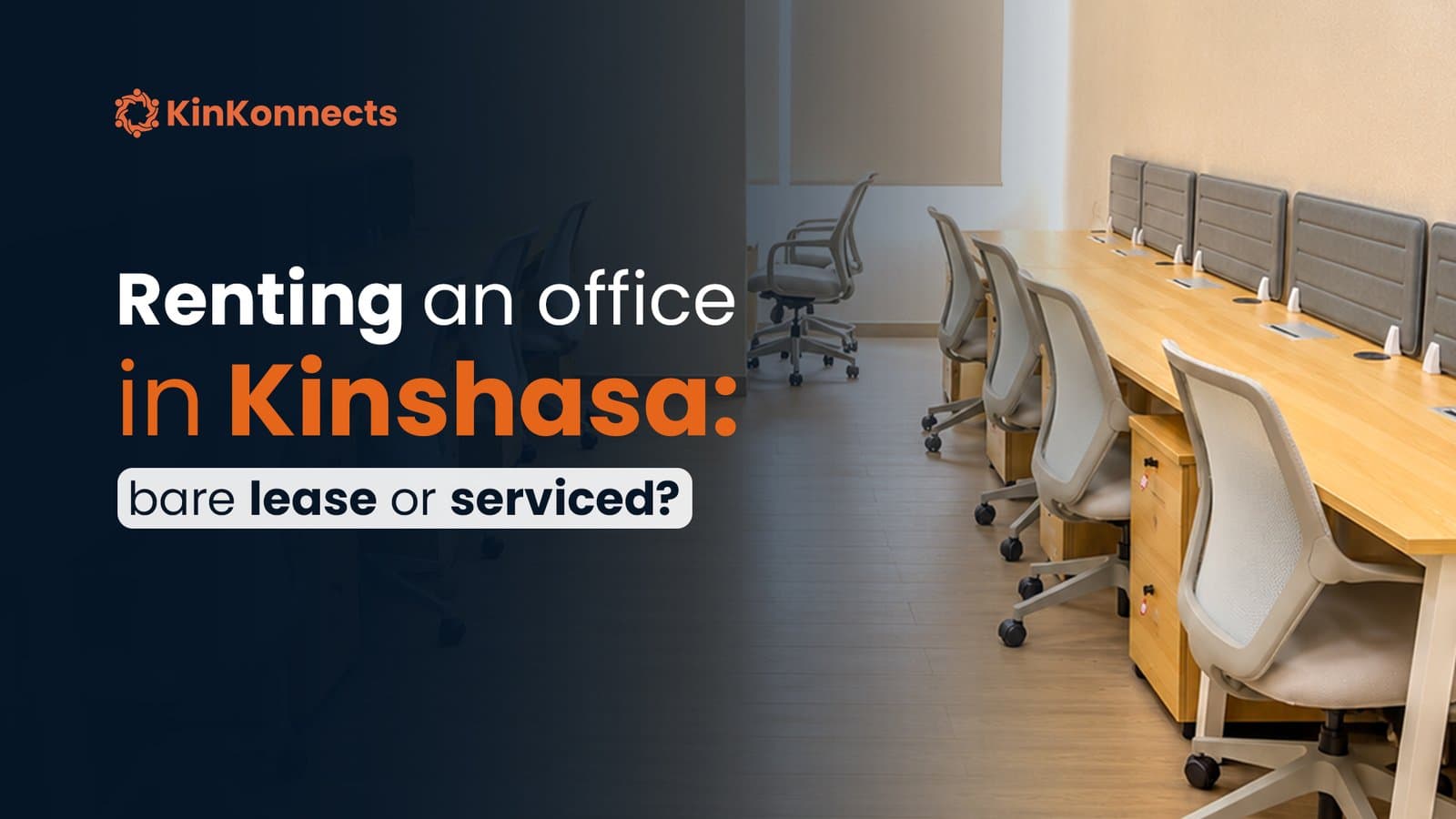 Desks and task chairs in a KinKonnects office in Kinshasa, under the title: renting an office in Kinshasa, bare lease or serviced